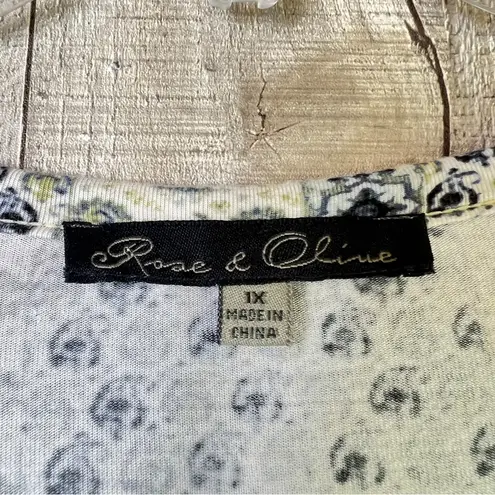 Rose + Olive Size 1X Boho Too w/Front Tassel Keyhole Closure w/3/4 Sleev…