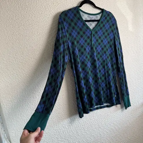 Little Sleepies Bamboo Women’s Navy Green Tartan Plaid Pajama Top Size Small