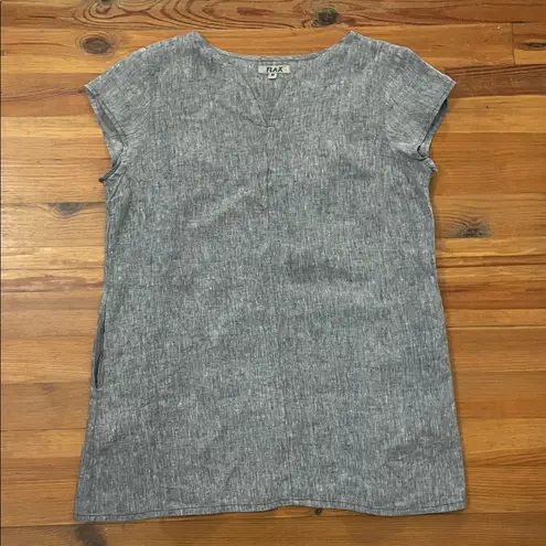 Flax Gray Linen Tunic Top Womens Size Medium Lagenlook Minimalist