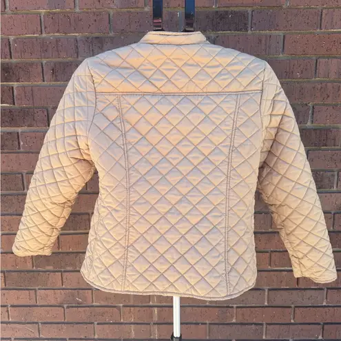 kim rogers Quilted Tan Jacket Puffer Coat Womens Size Petite Medium Taupe EUC