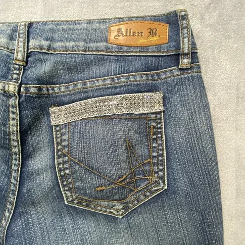 Allen B Womens Flare Jeans 10 Boot Mid rise Blue Rhinestones Boho Festival Ranch
