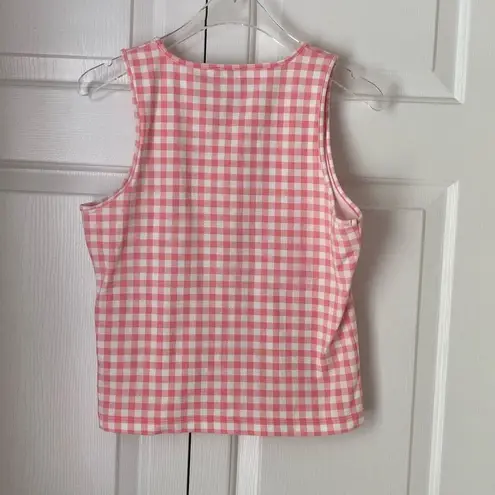 J. Crew Factory Longline tank top capri Pink White Gingham S Plain Crew Neck Sle Size XS