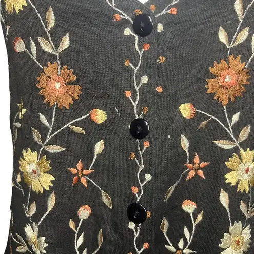 Vintage Boho Embroidered Floral Vest Small Cotton