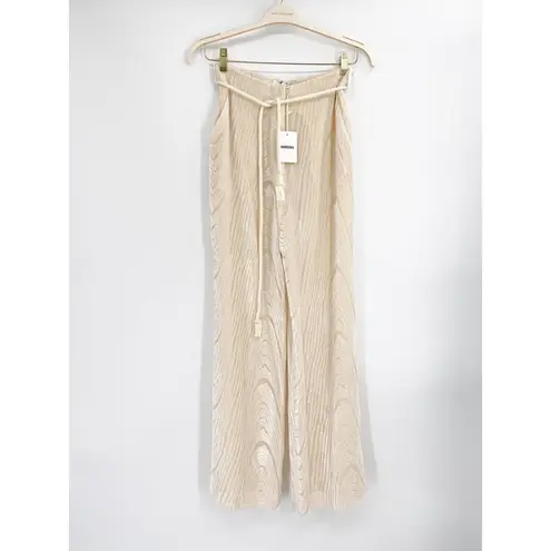 Nanushka Giada Devoree Velvet Silk Blend Flare Leg Belted Creme Pants Size M NWT Size M