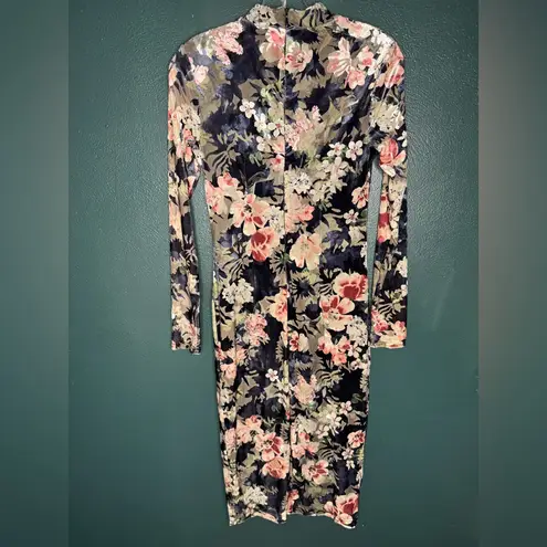 Rachel Roy Blue Floral Velvet Over The Knee long Sleeve Dress Pink
