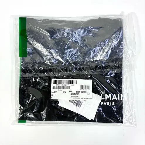 Balmain Cropped Eco-Designed Cotton T-Shirt Tee Flocked Logo Black XL NWT