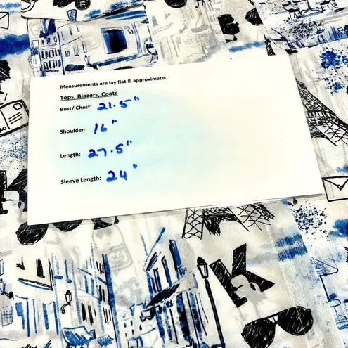 Karl Lagerfeld Paris Women's Long Sleeve Whimsical Blue and Black Blouse size L