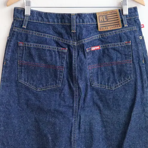 Vintage Polo Jeans Co Ralph Lauren Denim Knee Skirt Womens Size 6 Dark Wash Y2K Blue