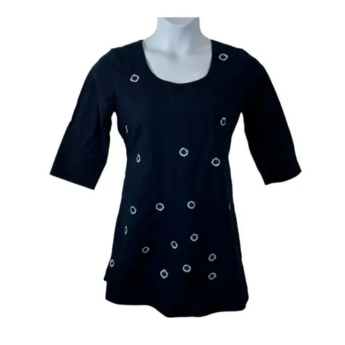 Twine X Prabartana Silk Cotton Blend Tunic Mini Dress Navy Blue, Tie