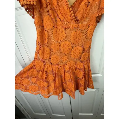 Bebe NWT  Embroidered Flutter Fit and Flare Dress - Orange Mini Dress Size Medium