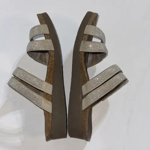 NAOT Gorpcore Prep Leather Bling Rhinestone Slide Low Wedge Sandals 36 Silver Size 7