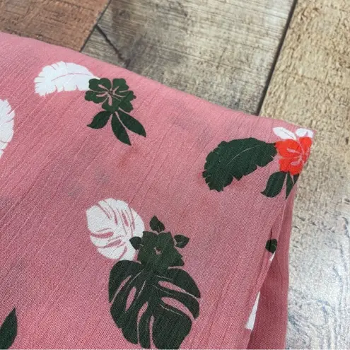 Evri 3X Floral Bow Ruffle Boho Cottagecore Flowy Tank Top Vacation Beachy Leaf Pink