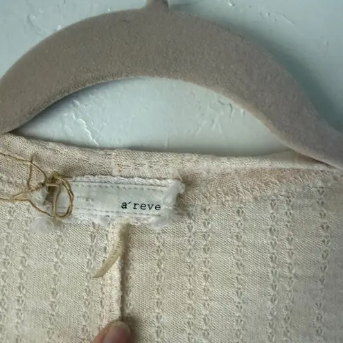 A’Reve Beige Open Knit Lace Hem Cardigan Boho Cottagecore Ruffle Coquette Size M Size M