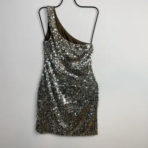 Lily Rose Silver Sequin Stretch One Shoulder Mini Disco Ball Dress Juniors L New Size L