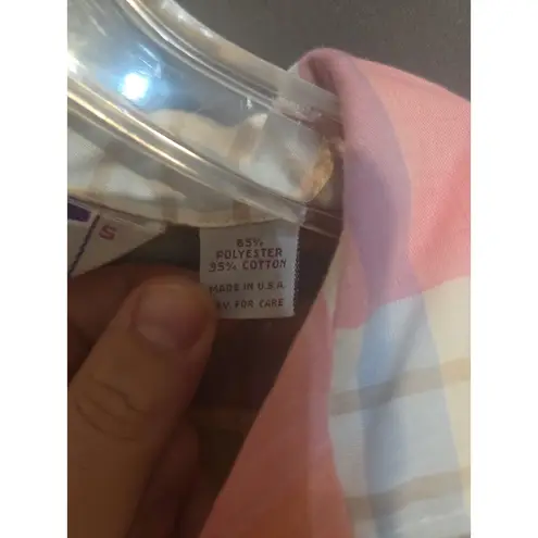 Honors Pastel Plaid Blouse, Women's Small Top, Long Sleeve Button Up, Vintage Pink