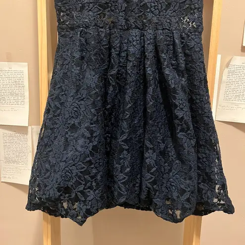 Navy Blue Mini Sleeveless Dress with Knitted Mesh and Petticoat Size M