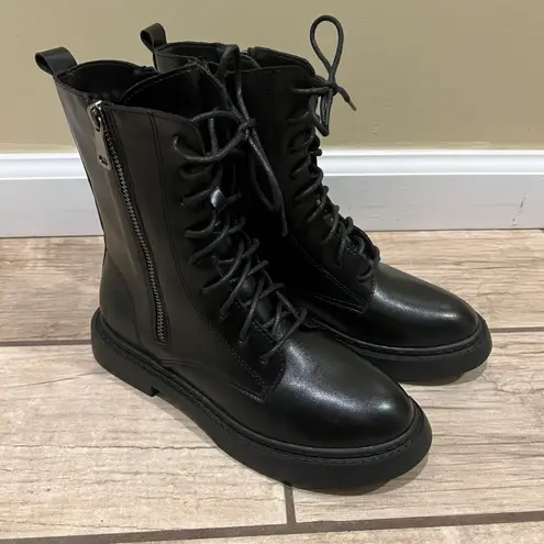 Combat Boots Lace Up Side Zipper Boots Stylish Faux Leather Boots booties pu leather winter shoes Black Size 6