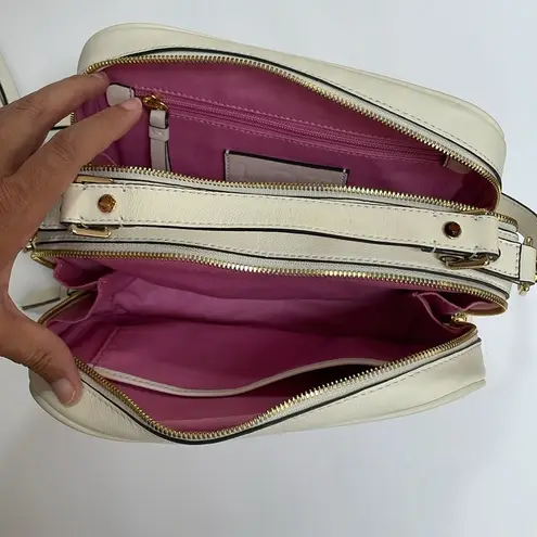 LDT Jill Vintage Lunch Box Bag Straw Leather Panel Crossbody Satchel in White