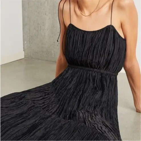 Ulla Johnson Orla Dress Midi Crushed Satin Plisse Size 6 Noir Black Crinkled