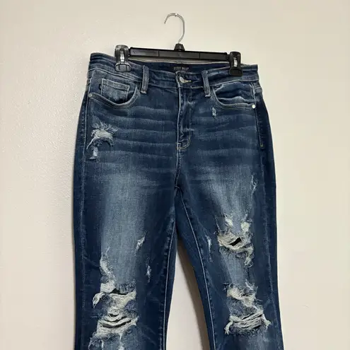 Judy Blue Mid-Rise Boyfriend Distressed Jeans Straight Leg Cuffed Denim 11/30
