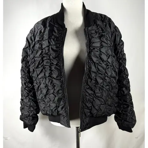 Vintage Lady PJ Mark Black Ruched Puffer Bomber Jacket Size XL Streetwear Grunge