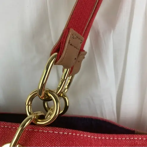 Tommy Hilfiger  Red & Ivory Cream Striped Tote‎ Bag Excellent Condition