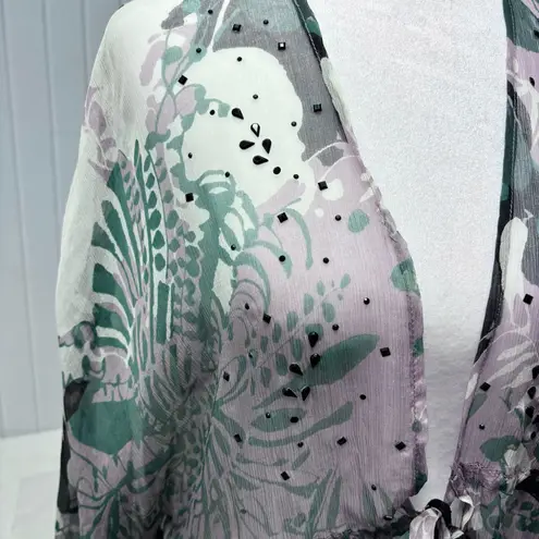 Karen Kane Purple Green Sheer Silk Blouse / Beach Cover up size M