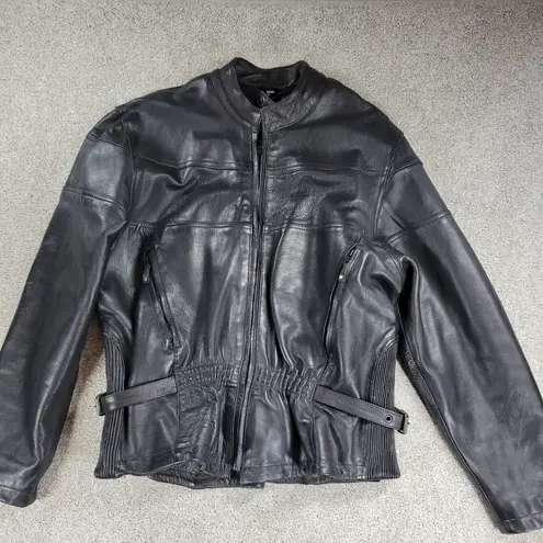 Womens Leather Motorcycle Jacket 3XL Black Vented Gusset Zip Up Biker Riding Size undefined