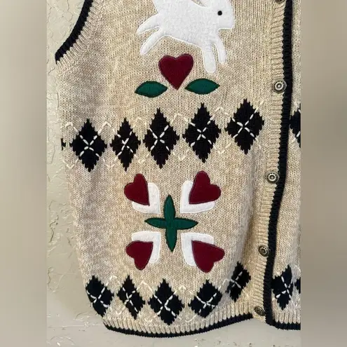 Christopher & Banks Vintage Vest Womens Sz XL Hand Embroidered Bunny Granny