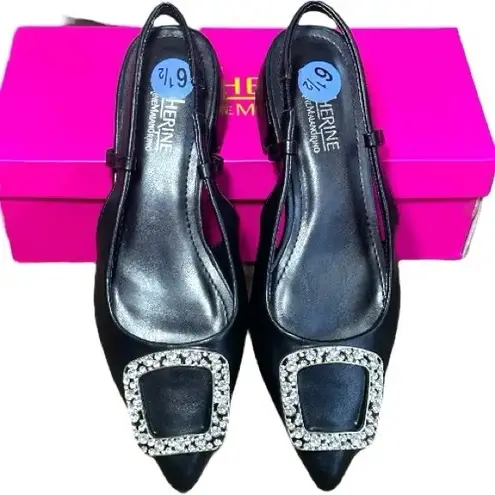 Catherine Malandrino Catherine Black Slingback Pointy Toe Low Heel Shoe New 6.5
