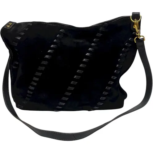 Hobo International Hobo Pier Shoulder Bag Crossbody Bag Suede Leather Black Brass