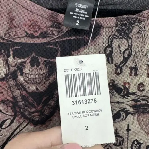 Hot Topic NWT Hot‎ Topic Cosmic Aura Skeleton Cowboy Mesh Top Medium Bell Sleeve Goth Punk