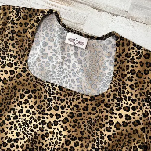 Y2k Cheetah Square Neckline Baby Tee Womens Size Medium Tan