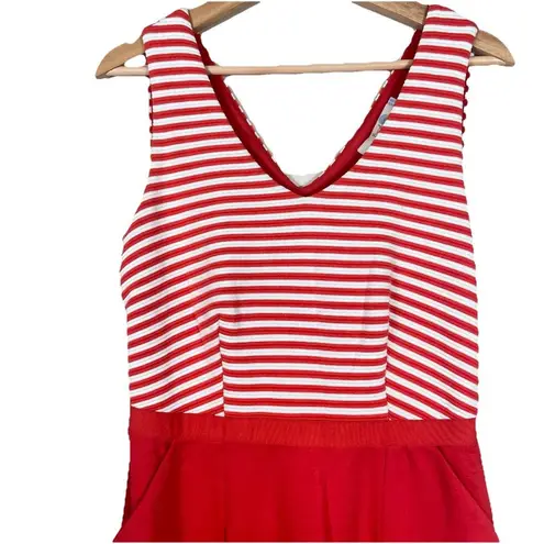 Boden Women's Dress Knit Striped Pockets Red White V Neck Tomato Girl US 8 Lined