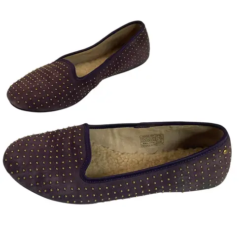 UGG Australia Purple Suede Studded Sheepskin Flats Women’s 6.5 Slip On Loafers