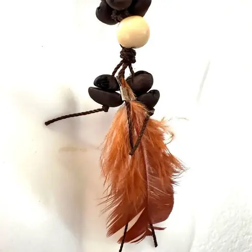 Mexican Coffee Bean shell Extra Long Feather Earrings