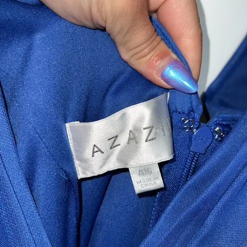 Azazie  Royal Blue A-Line V-Neck Pleated Mesh Dress