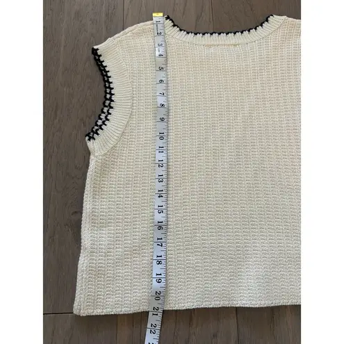 Miss Love Women's Cream & Navy Crocheted Short Sleeve Sweater Tank Top S