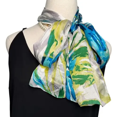 Cynthia Rowley  100% silk watercolor floral rectangle long scarf 12.5 x 64"