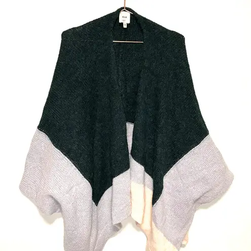 ELK Kulture Wrap Blockknit Poncho Green Light Blue Colorblock Wool Alpaca Blend Size undefined