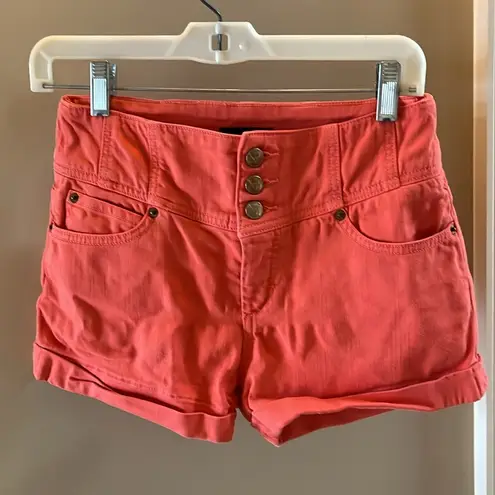 Bebe  High Rise Colored Denim Shorts Coral Womens 26