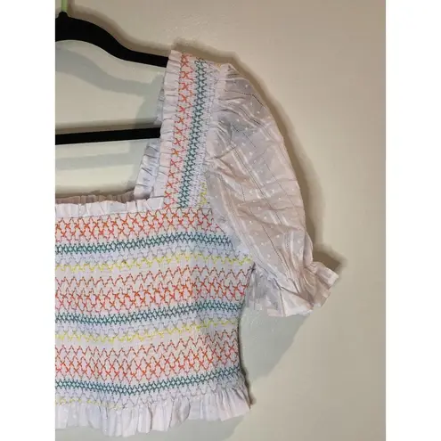 Free The Roses New Multicolor Smocked Top Medium White Feminine Boho