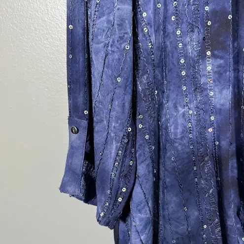 Sami & Jo Women's Blue Boho Sequin Tie Dye Twist Front Top - Size XL - Dopamine