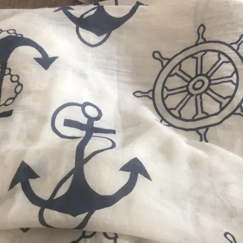 Nautical Cream Navy Oblong Scarf Fringe Edge 32X75 Fall Blue