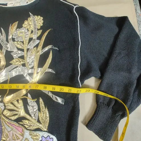 Bonnie Boerer Black Sweater Vintage 1987 Butterfly Appliqué Metallic Embroidery Size M