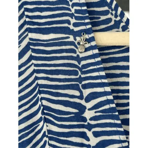 D1 Pineapples Maxi Dress Blue White Zebra Print V Neck Caftan Style M Size M