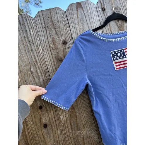 Telluride Clothing Co Short Sleeve Cotton Shirt Medium Embroidered American Flag Blue