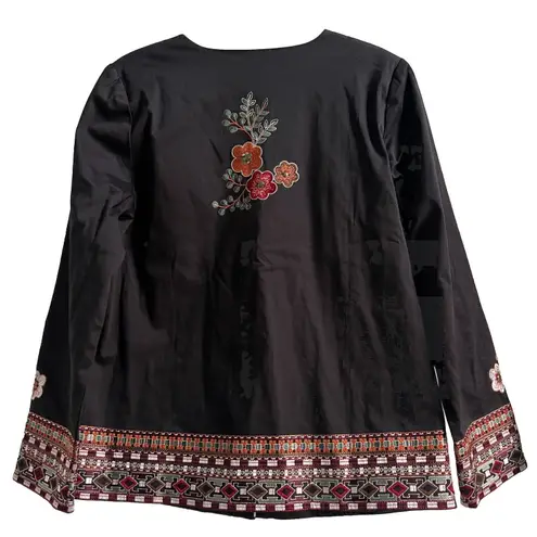 Vintage Embroidered Floral Geometric Trim Jacket NWT Cotton Made in India Black Size M