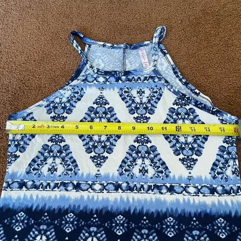 Sweet heart blue and white tribal print tank halter top M Size M