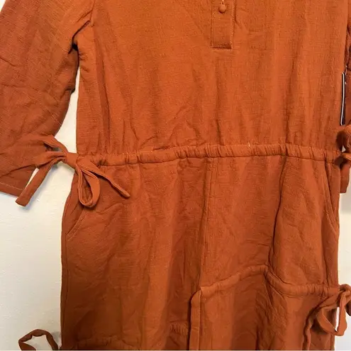 Blew Gauzy Dress Rust Brown Drawstring Ties Tan Size M